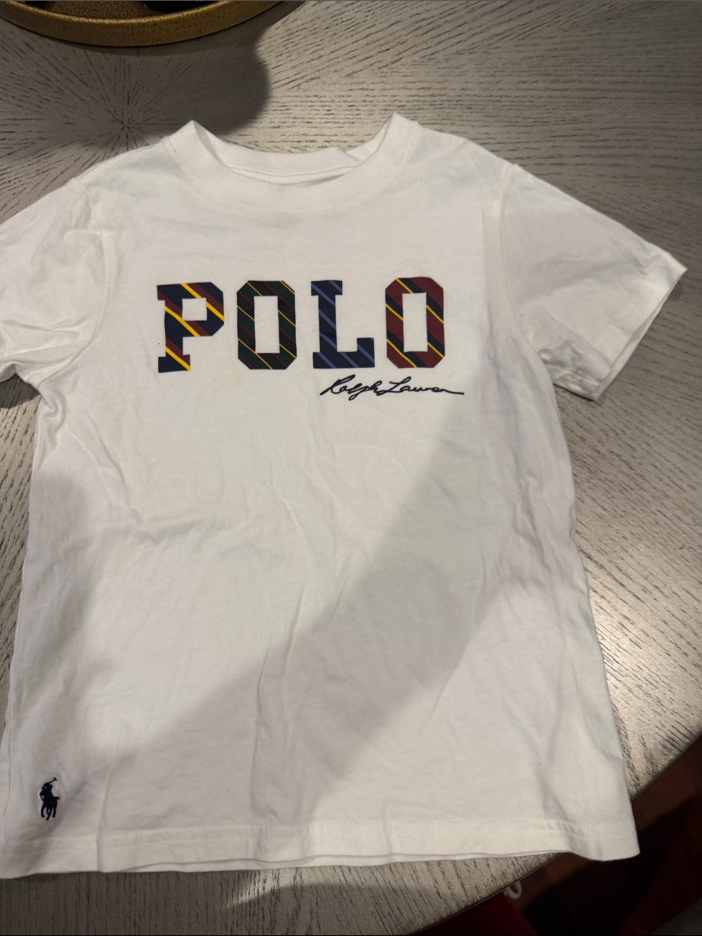 Polo by Ralph Lauren White Crewneck Tee with Multicolor Striped POLO Logo